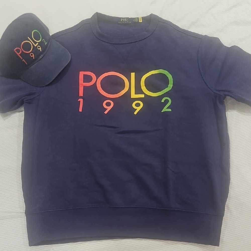 Polo by Ralph Lauren Navy Sweatshirt Shortsleeves  with Rainbow POLO 1992 Logo